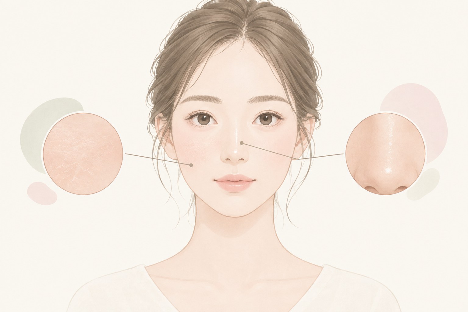 頬と鼻まわりで肌の状態を分けて確認するイメージ