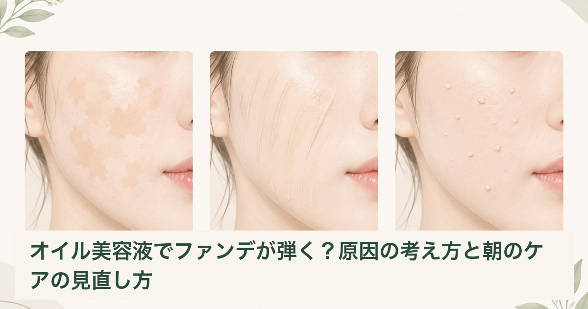 ファンデーションのムラ、滑り、モロモロの見え方を分けて示したイラスト