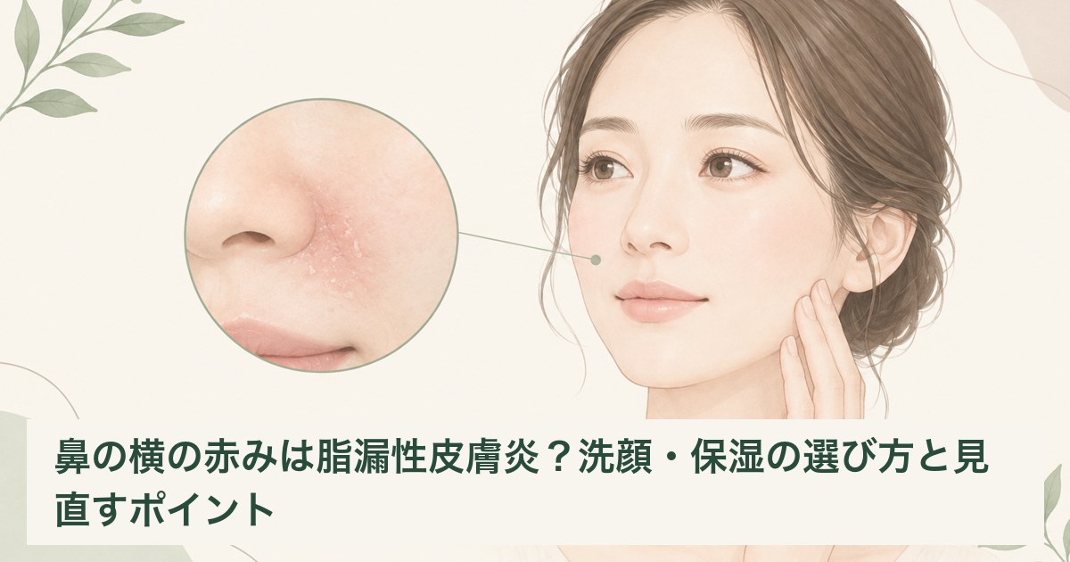鼻の横の赤みと細かな皮むけの位置を示すイラスト