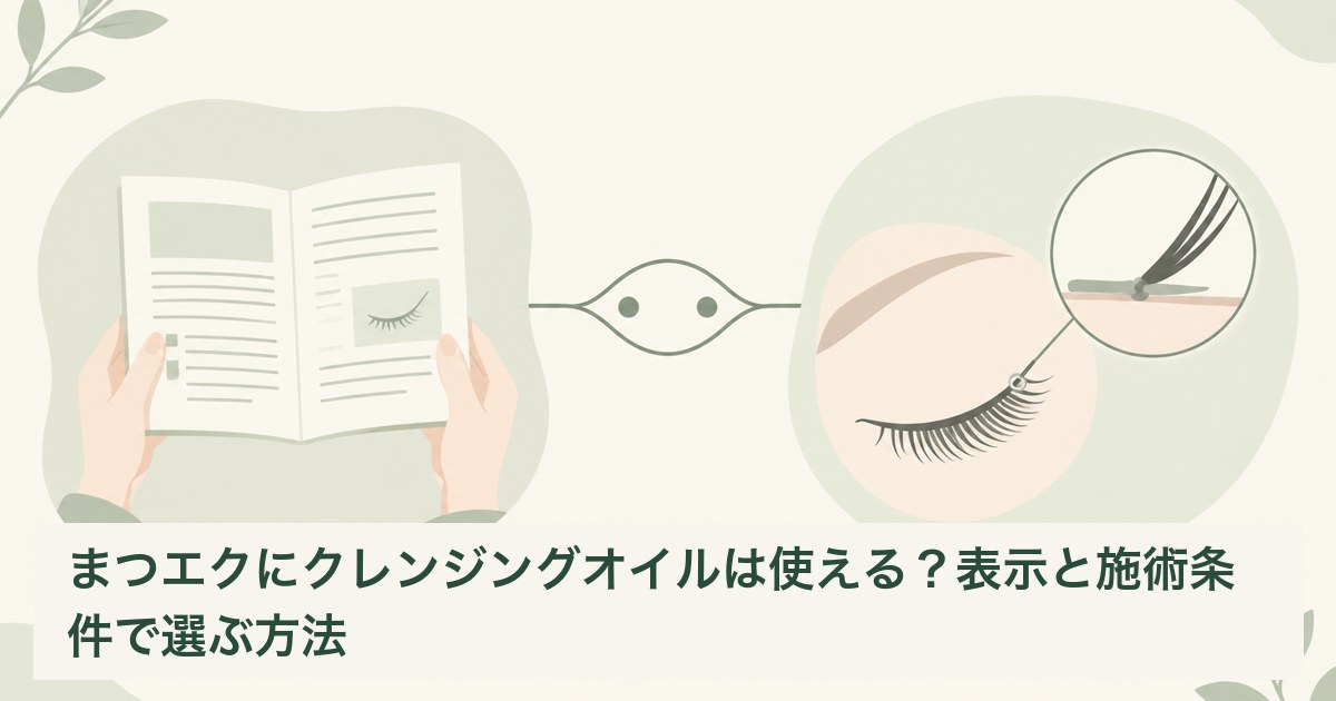 クレンジングの公式表示とまつエクの施術条件を照合する説明用イラスト
