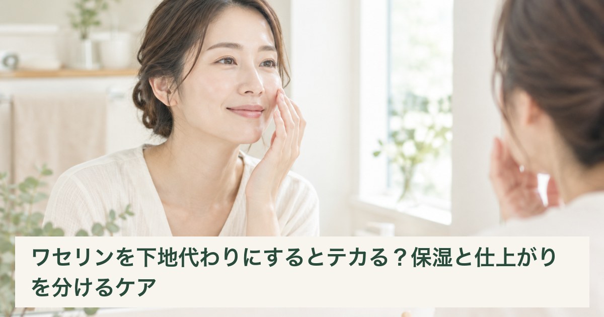 鏡で頬と鼻まわりのメイクの仕上がりを確認する女性