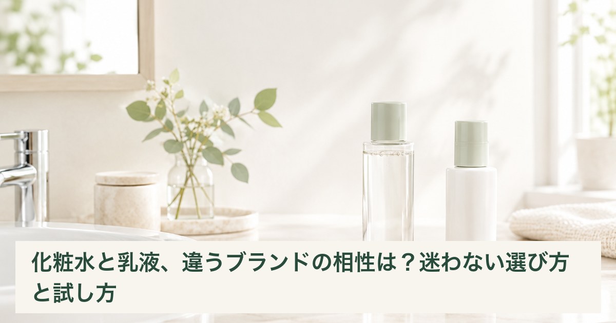 化粧水と乳液をそれぞれの容器で並べたイメージ