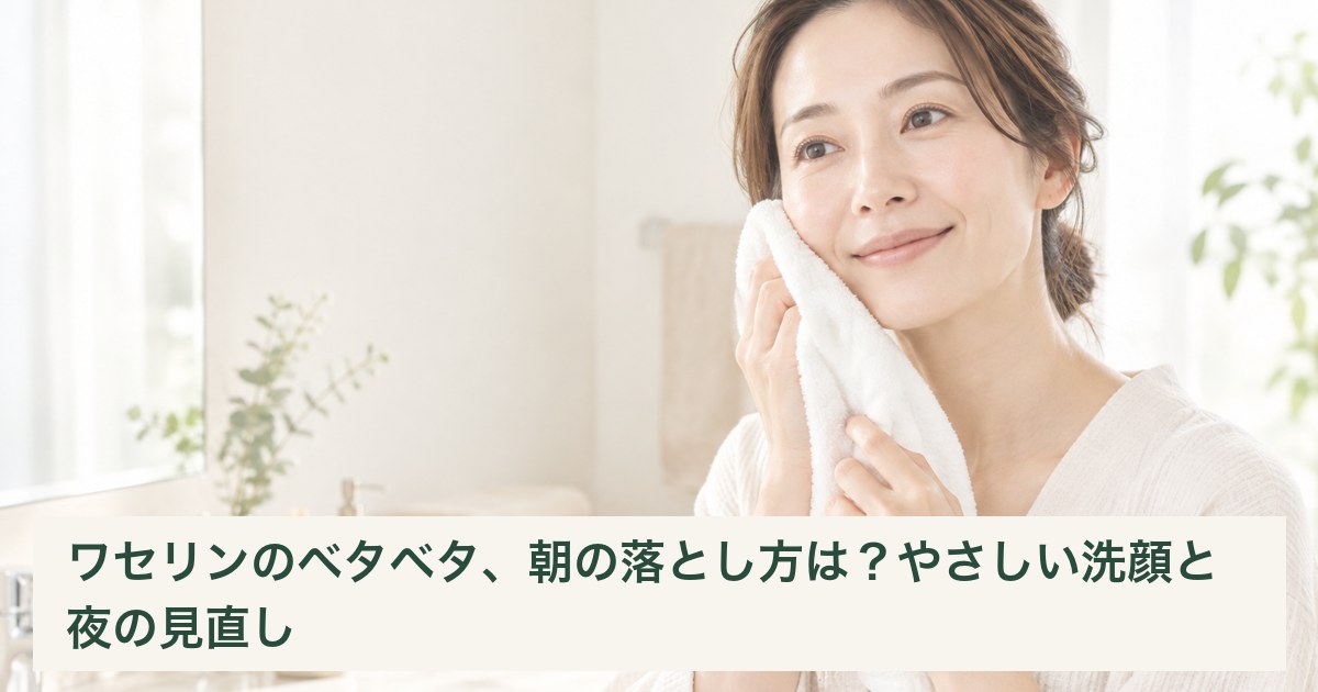 朝の洗顔後に柔らかいタオルを頬へ押し当てて水分を取る女性